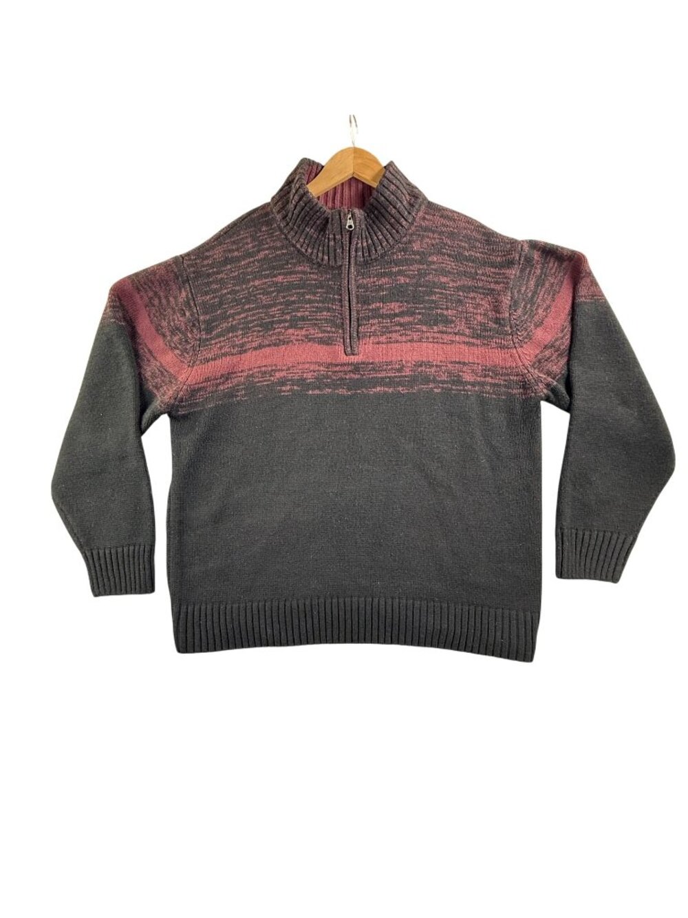 Park Slope Sweater Mens 2XL Black Colorblock Mock Neck 1/4 Zip Knit Pullover